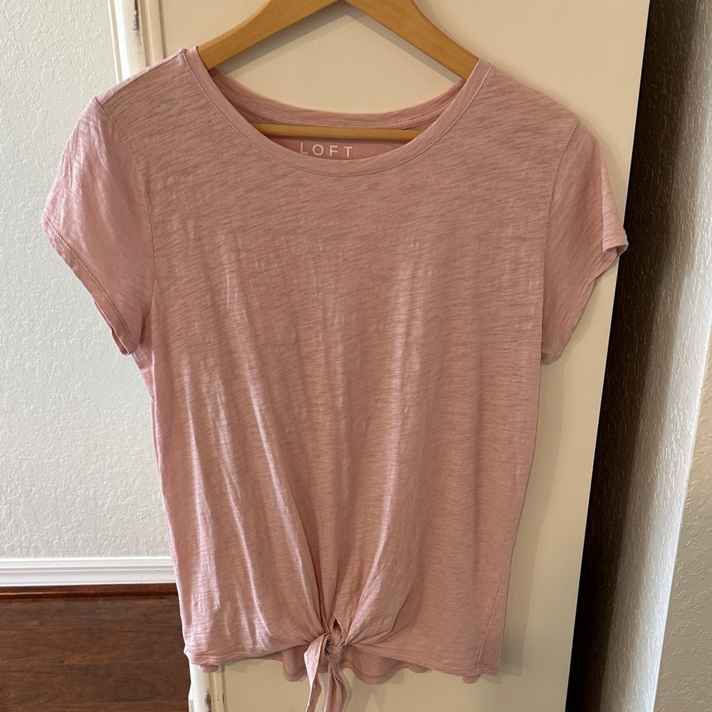 LOFT Light Pink Short Sleeve Tie-Front Tee
